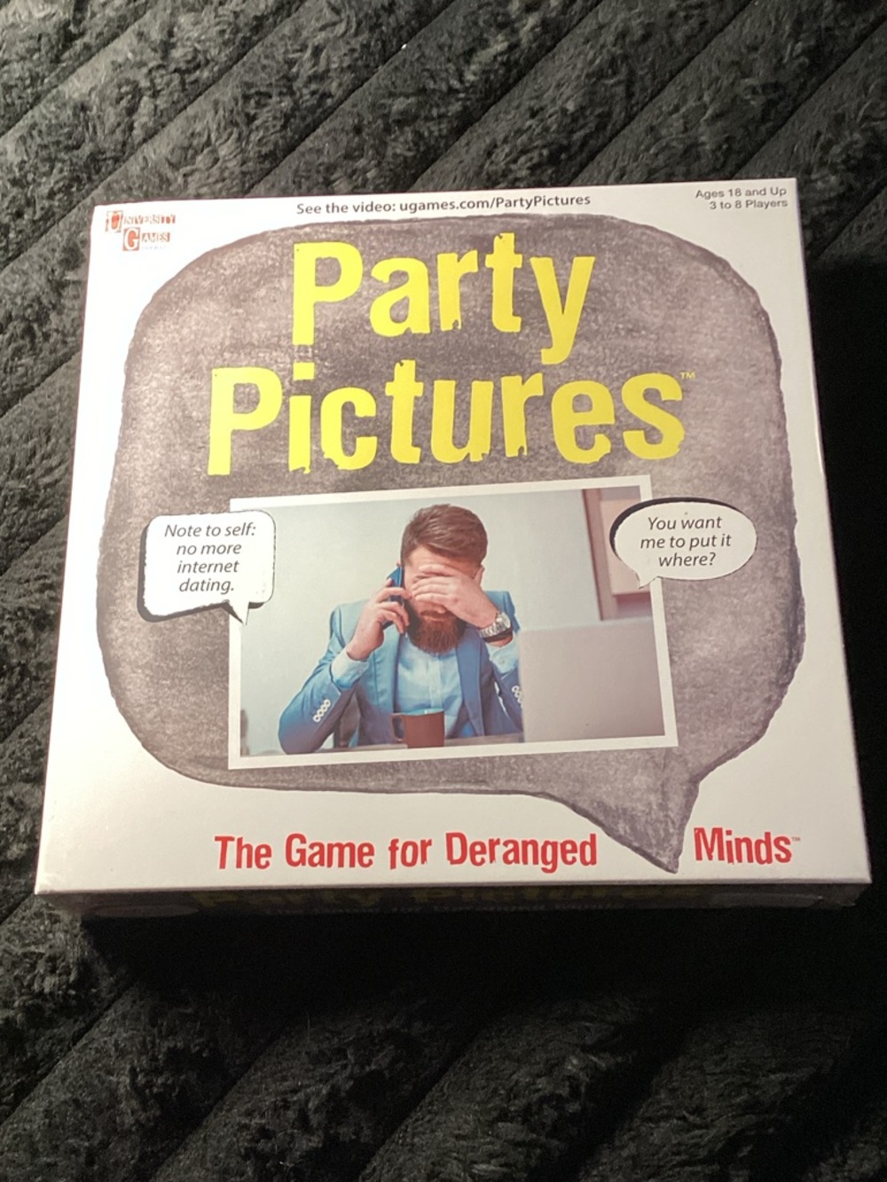 Party Pictures Caption Game Board Game - White & Yellow Box